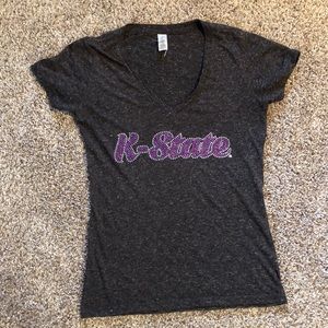 Charcoal V-Neck Shirt with Glitter K-State Logo